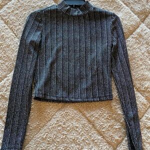 Candie's Black Blouse with Ribbed Texture and Mandarin Collar